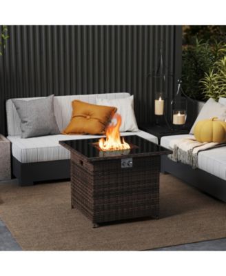 32.5 in Square Propane Fire Pit Table 50000 BTU with Tempered Glass Top