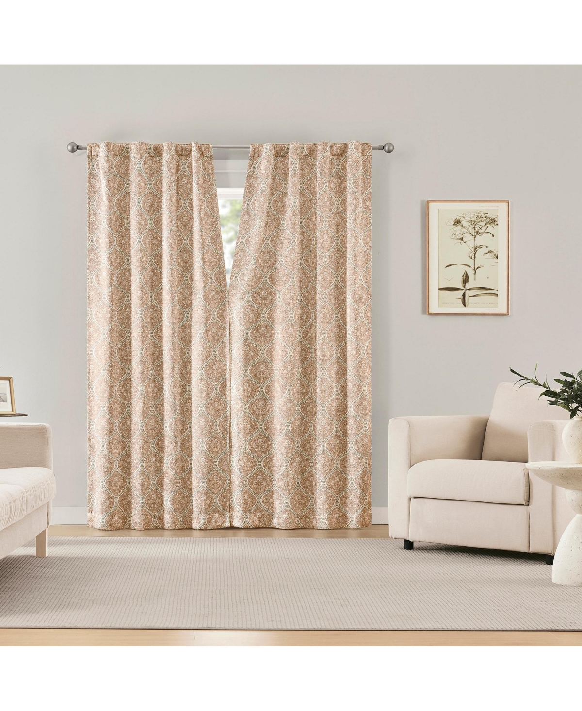 Sun Zero Lanet Vintage Ogee Magnetic Closure Blackout Back Tab Curtain Panel Pair