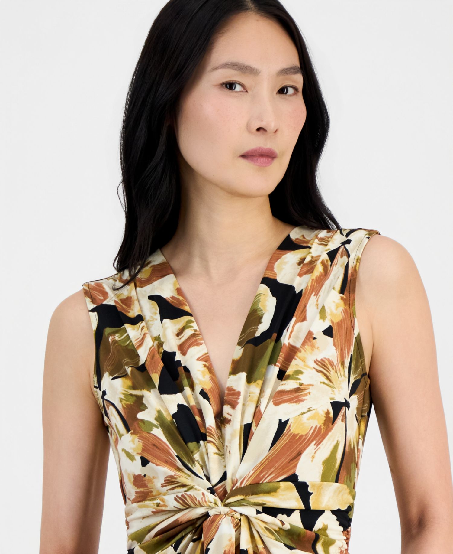Petite V-Neck Sleeveless Twist-Front Maxi Dress