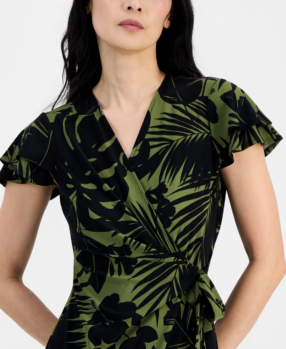 Anne Klein Women's V-Neck Flutter-Sleeve Sheath Wrap Dress view 4 — MAYCSS fashion products