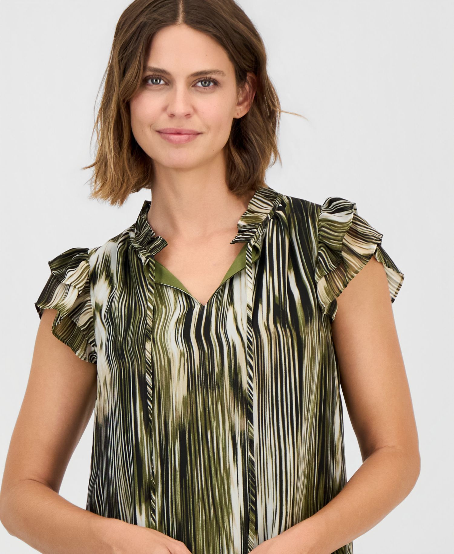 Women's Flutter-Sleeve Tie-Neck Top