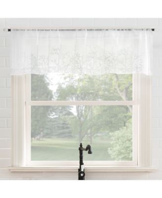 Madeira Embroidered Floral Sheer Rod Pocket Kitchen Curtain Valance