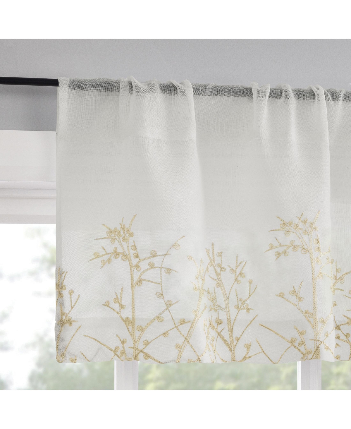 No. 918 Madeira Embroidered Floral Sheer Rod Pocket Kitchen Curtain Tier Pair
