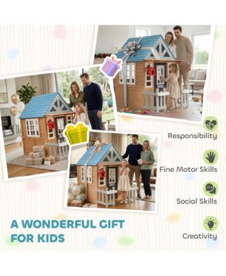 Outdoor Playhouse with Pet Door, Play Kitchen, Mailbox and Birdhouse