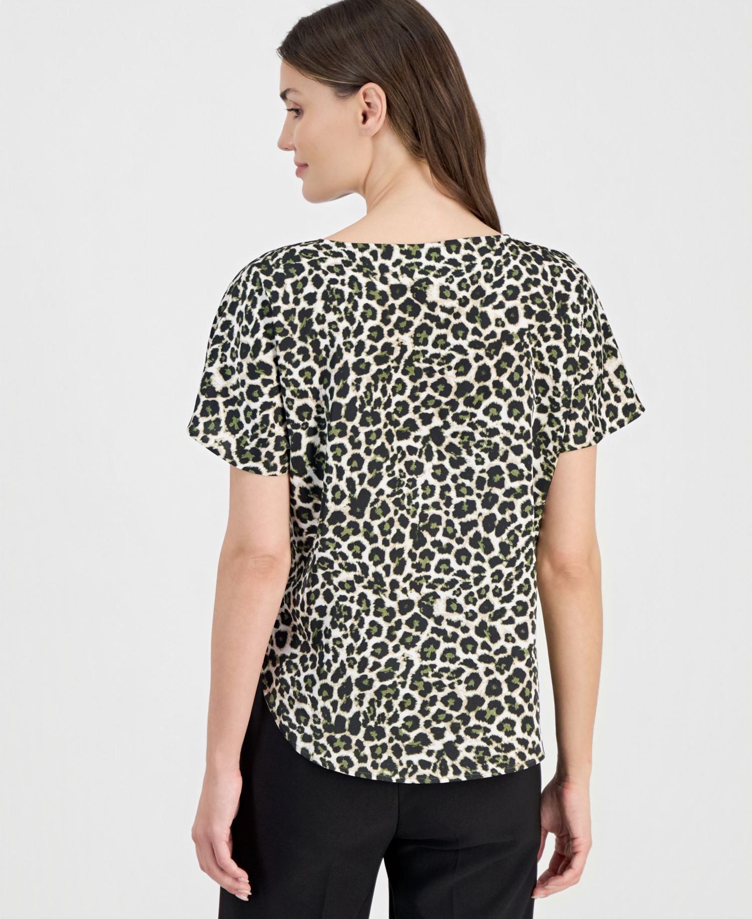 Women's Printed Boat-Neck Short-Sleeve Top