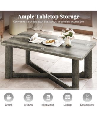 Rectangle Coffee Table Rubber Wood Base with X-Shaped Base-Gray
