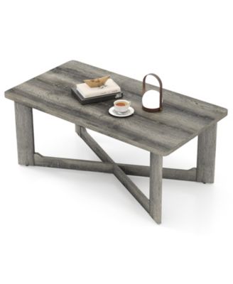 Rectangle Coffee Table Rubber Wood Base with X-Shaped Base-Gray