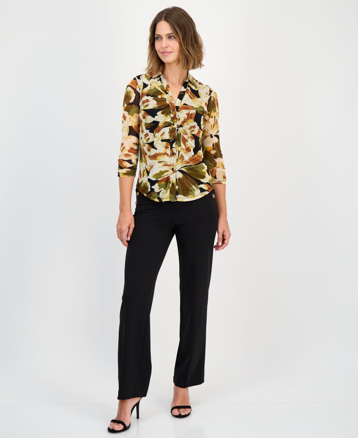 Petite Shirred Bust Collared Blouse