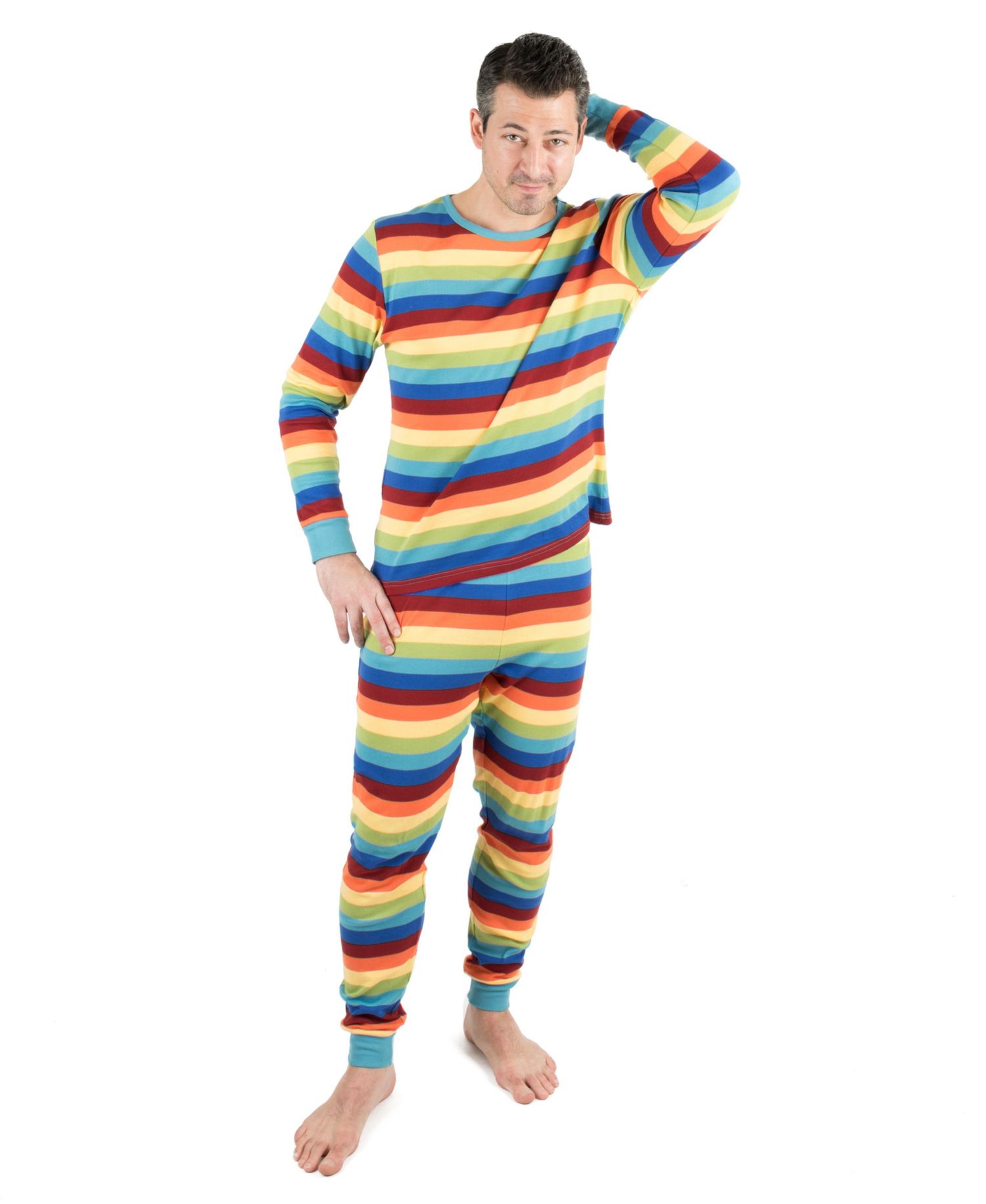 Men's Cotton Long Sleeve Striped Top and Striped Pants, 2-Piece Set