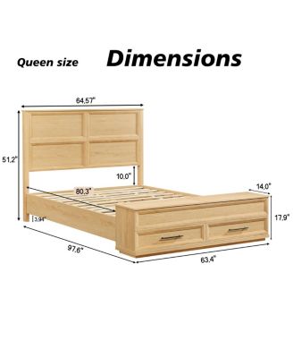 Queen Bed w/ Geometric Headboard and Storage Bench