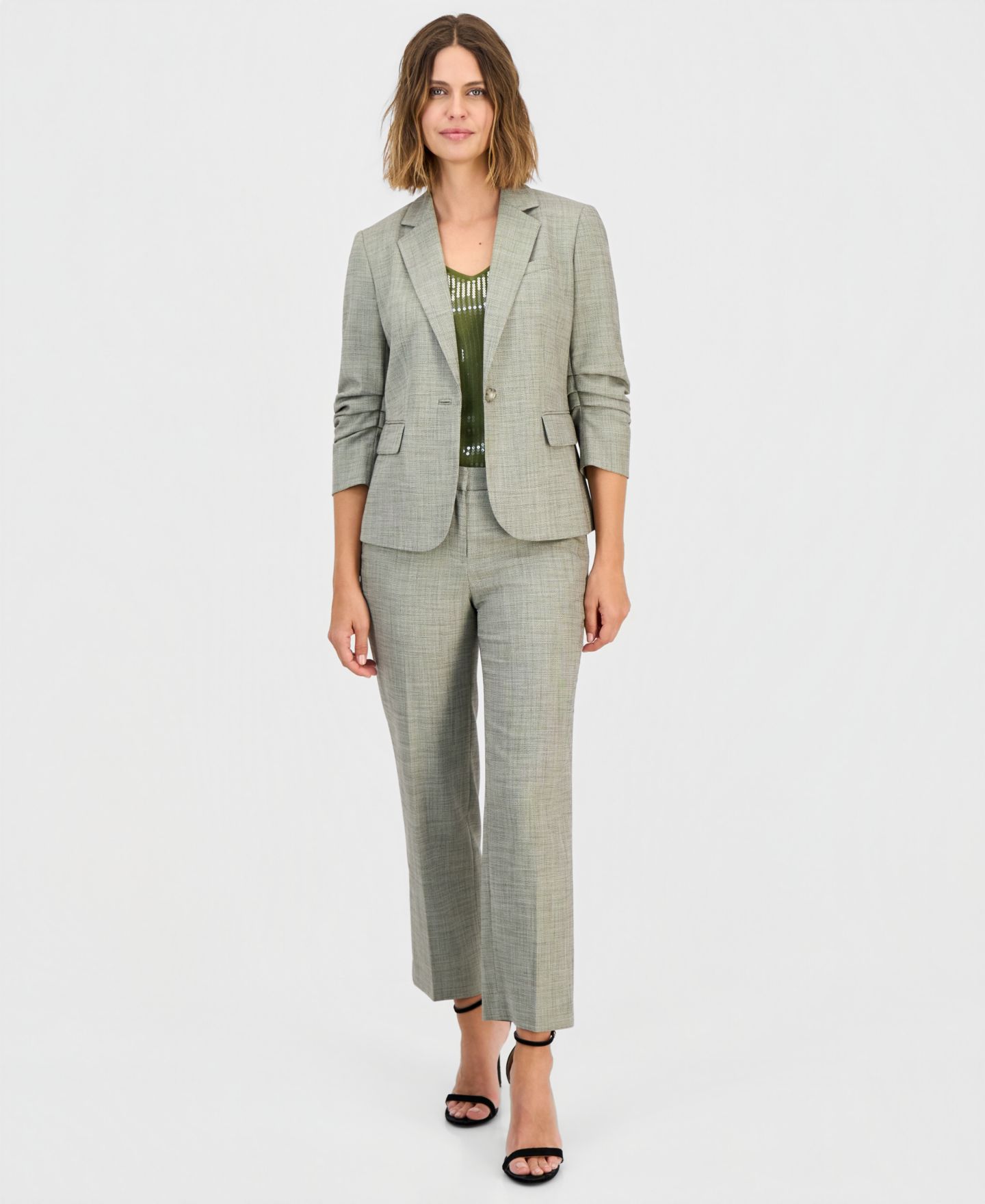 Женский пиджак Anne Klein One-Button Scrunch-Sleeve Blazer, цвет: Разноцветный — фото 3