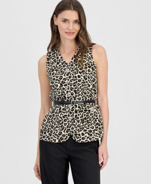 Женские жилеты Anne Klein Women's Animal-Print Five-Button Belted Vest