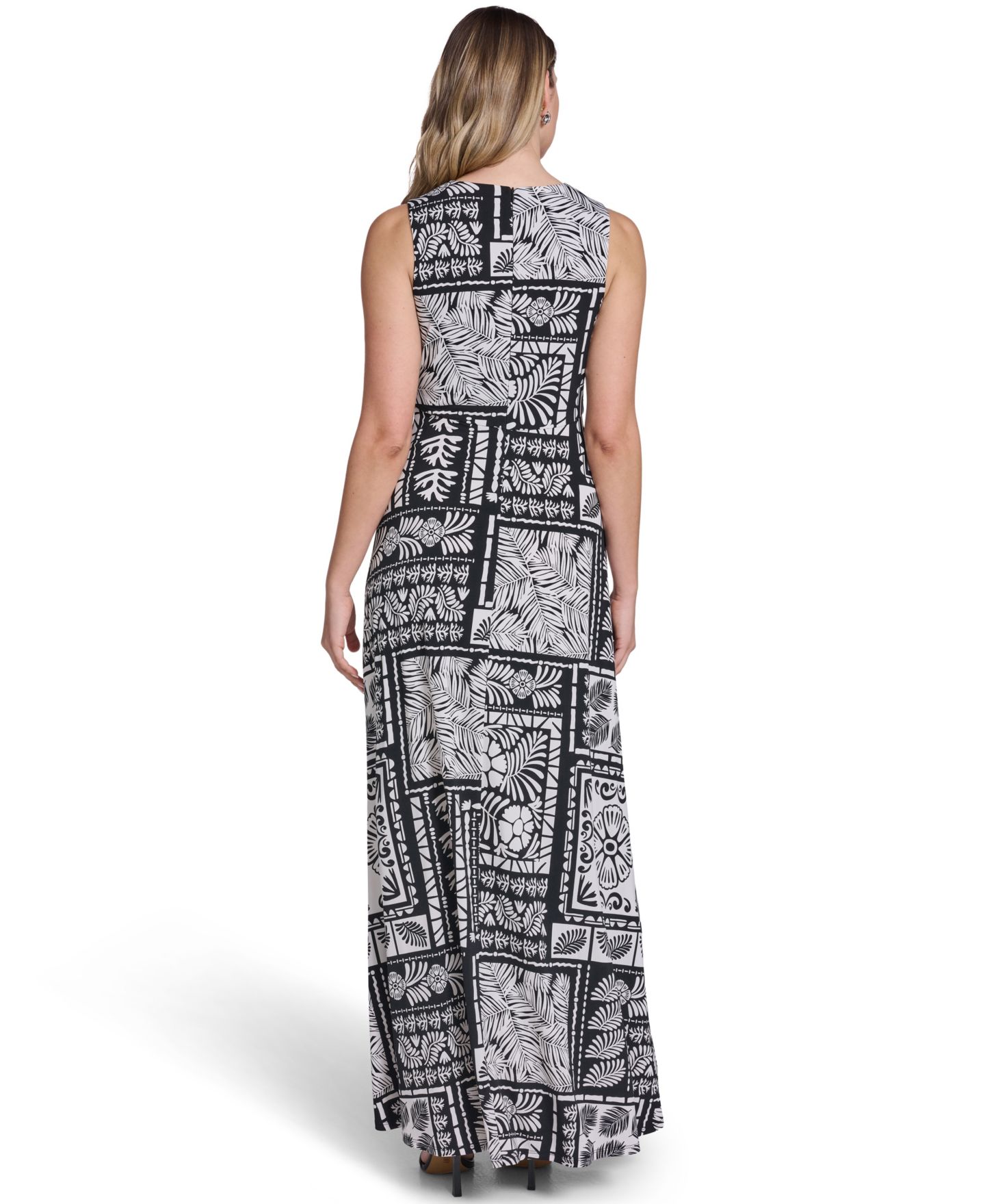 Женское платье Jessica Howard Petite Sleeveless Tuck Front V-Neck Maxi, цвет: Чёрный / Кремовый — фото 4