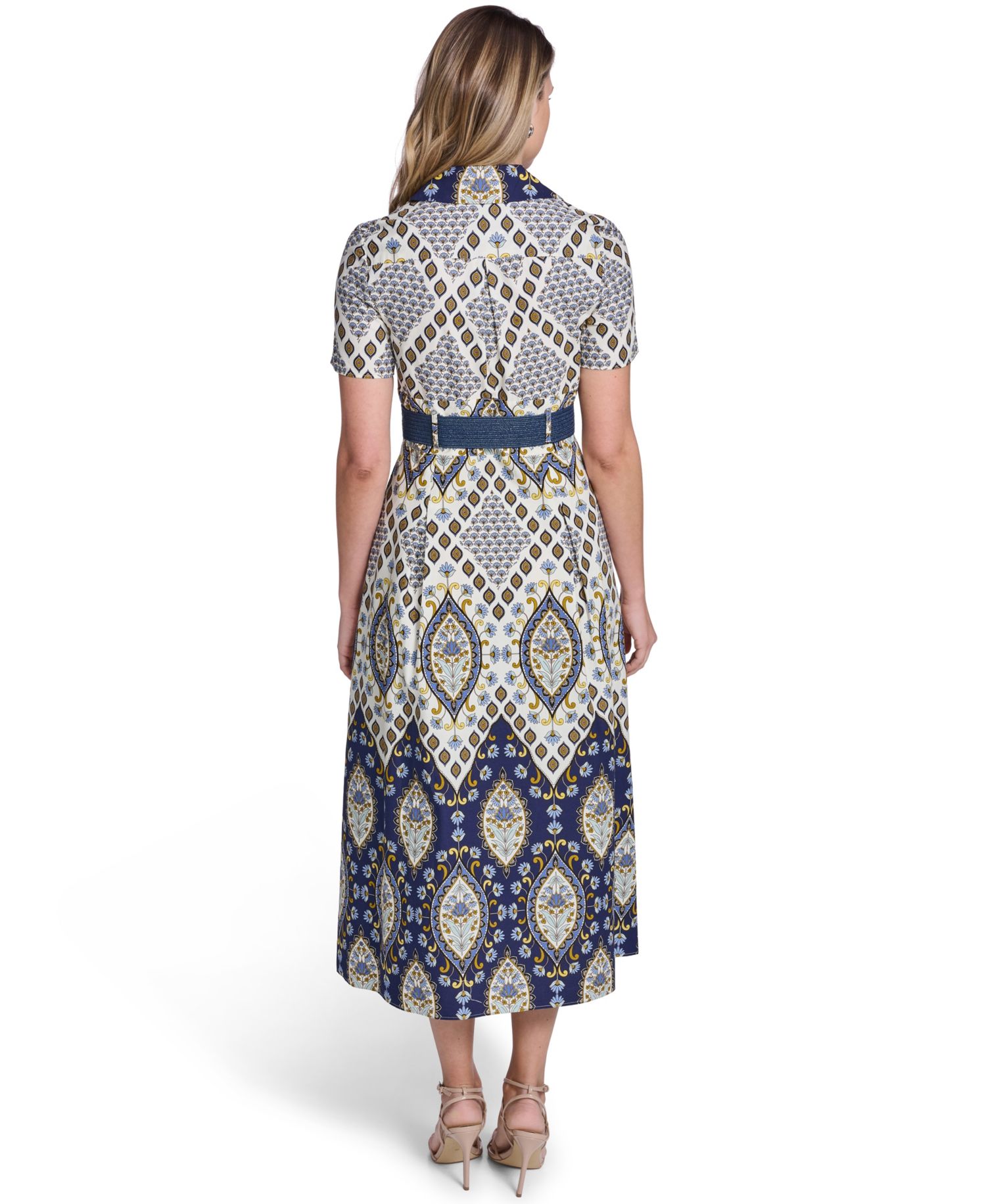 Petite Short-Sleeve Belted Collared Shirt-Dress