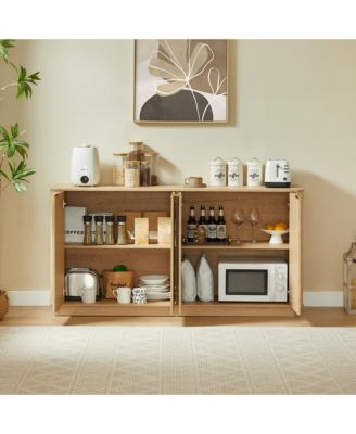  Curved Wave Design Sideboard, Modern 4-Door Storage Buffet Cabinet with Vertical Stripes and Gold Accent Handles for Living Room