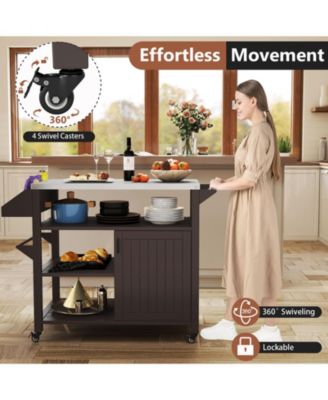 Outdoor Grill Cart with Storage Cabinet Shelves and Stainless Steel Top