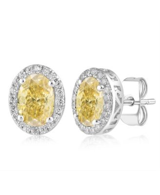 Elegant Oval Birthstone Halo CZ Studs