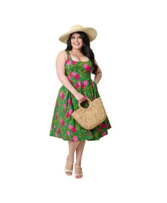 Plus Size Square Neck Pleated Swing Dress