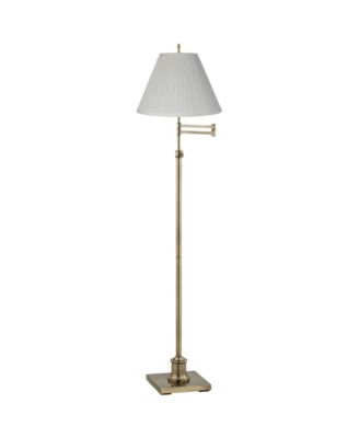 Chic Swing Arm Floor Lamp 70" Tall Antique Brass Mushroom Pleated Empire Shade for Living Room Reading Bedroom Office