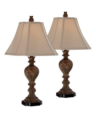 Regio Traditional Table Lamps 25 1/2" High Set of 2 Carved Leaf Tan Sheer Fabric Square Bell Shade for Bedroom Living Room Bedside