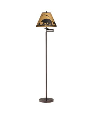 Modern Swing Arm Floor Lamp Adjustable 67.5" Tall Mountain Scene Empire Shade for Living Room Reading Bedroom Office