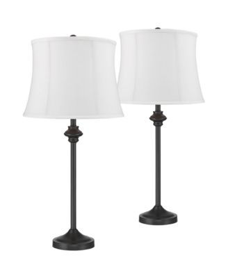 Lynn Modern Industrial Buffet Table Lamps 26" Tall Set of 2 Metal White Fabric Drum Shade for Bedroom Living Room Bedside