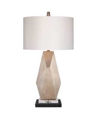 Modern Table Lamp with  Marble Riser 32 1/2" Tall Champagne Drum Shade for Bedroom Living