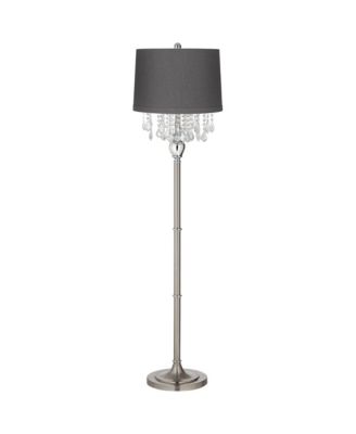 Crystals Traditional Luxury 60 1/2" Tall Standing Floor Lamp Silver Metal Satin Steel Finish Office Drum