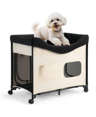 Elevated Lounge Foldable Bunk Pet Bed With Wheels