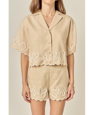 Women's Wavy Embroidered Crop Shirt