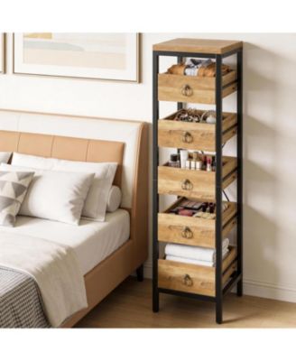 5-Tier Kitchen Fruit Vegetable Storage Rack, Narrow Snack Stand with Pull-Out Baskets, Utility Organizer