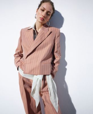 Selection Women's Cropped Striped Linen Blazer