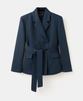 Selection Women's Pinstriped Belted Blazer