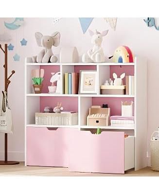 Toy Storage Organizer Bookshelf, 5 Storage Cubbies and 2 Drawers, Kids Toy Chest for Bedroom, Playroom