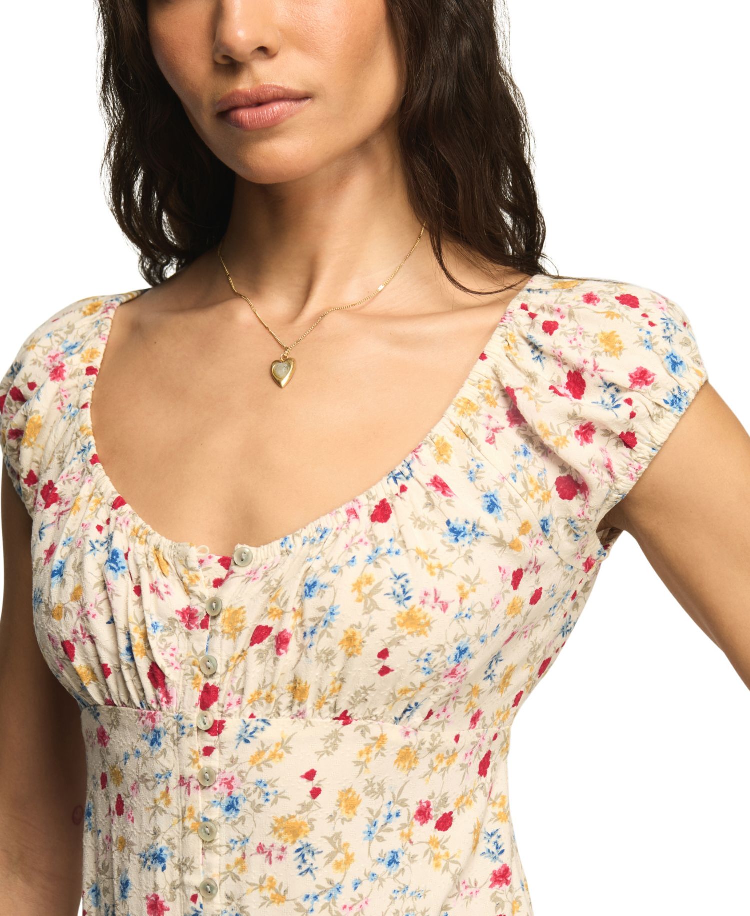 Women's Floral Sweetheart Neck Viscose Midi Dress