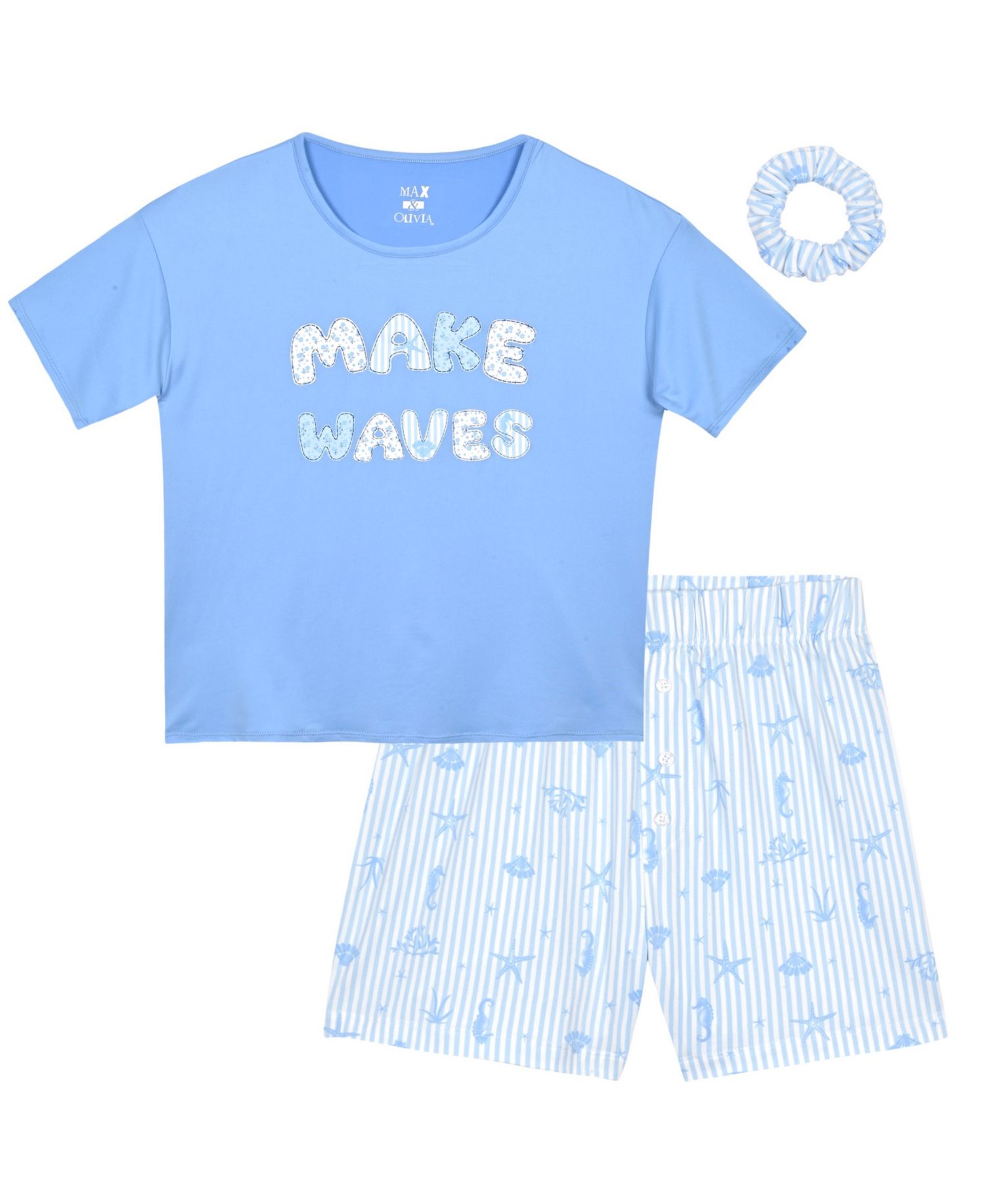 Big Girls' Making Waves Top and Shorts Sleep & Play, with Scrunchie, 3-Piece Set