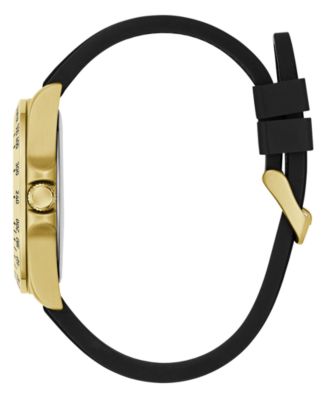 Men's Gold-Tone Stainles Steel Black Silicone Analog Watch, 42mm