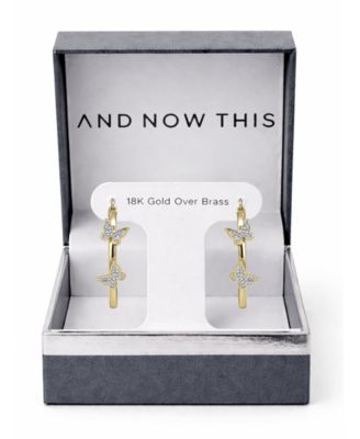 Hoop Earring with Clear Crystal Butterflies in Silver Plate or Gold Plate