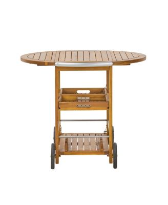 Acacia Wood Bar Cart Foldable Top and Trays, Rolling Patio Server