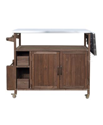Farmhouse Rolling Outdoor Kitchen Cart Stainless Top