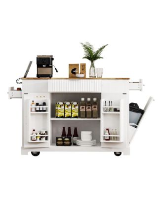 Rolling Kitchen Island Trash, Power, Storage