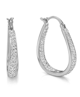 Crystal In & Out Teardrop Hoop Earrings in Silver Plate, Gold-Plate or Rose Gold Plate