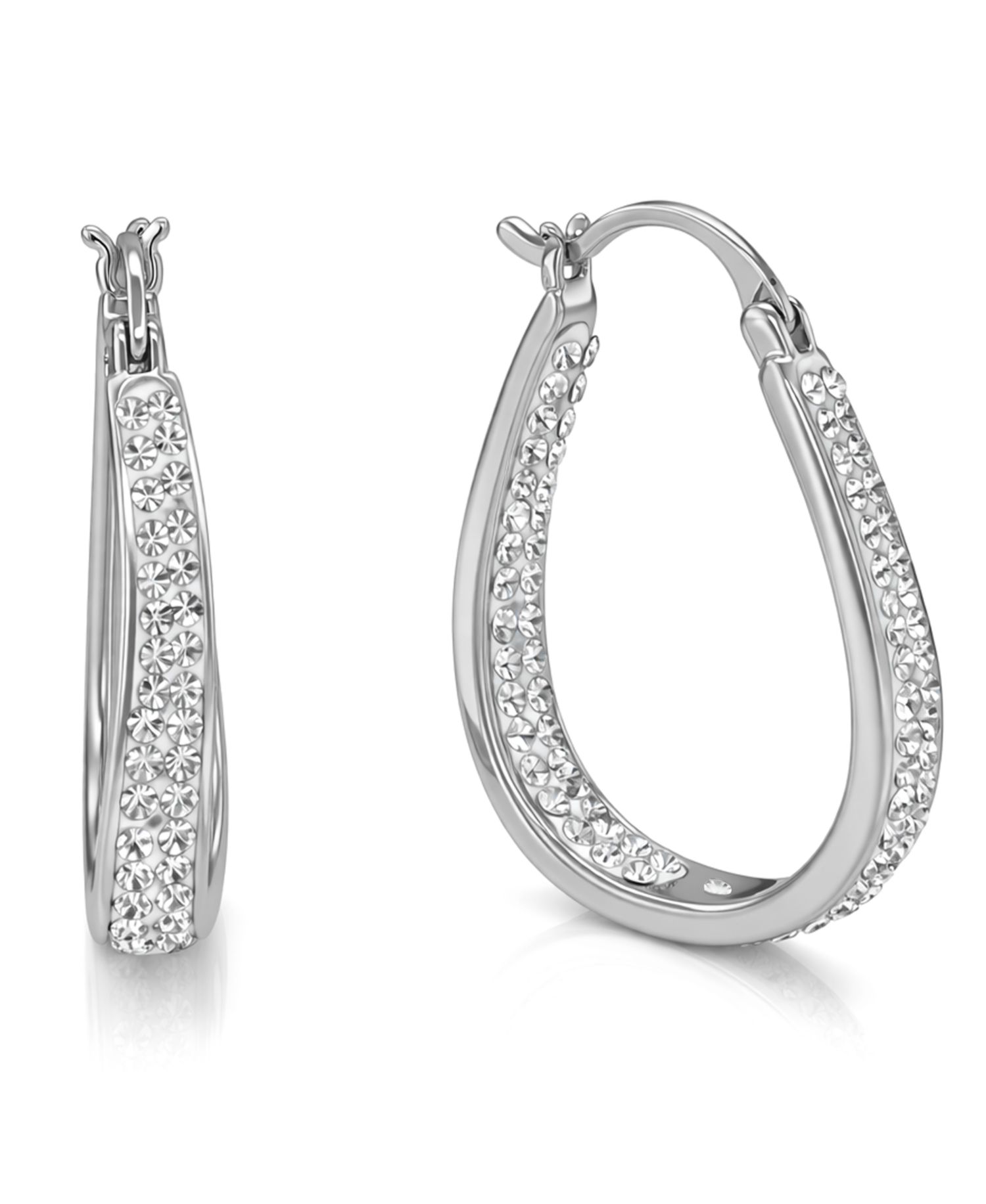 Crystal In & Out Teardrop Hoop Earrings in Silver Plate, Gold-Plate or Rose Gold Plate