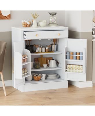 Modern Kitchen Pantry, Buffet Food Storage, Coffee Bar Cabinet with Drawer, 2 Adjustable Shelves and 2 Door Shelves for Dining Room