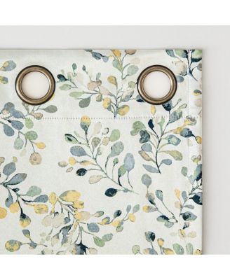 Maureen Painted Botanical Magnetic Closure Blackout Grommet Curtain Panel Pair