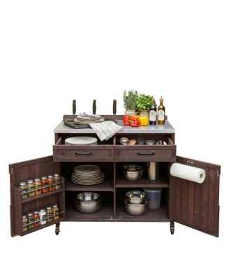  Outdoor Kitchen Island Stainless Top, Drawer, Shelves, Wheels