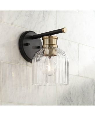 Mid Century Modern Wall Light Sconce Black Brass Hardwired 5 1/2" Fixture Hardwired Clear Glass Shade for Bedroom Bathroom