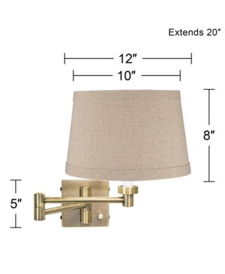 Modern Swing Arm Wall Lamp Antique Brass Plug-In Light Fixture Natural Linen Drum Shade for Bedroom Bedside Reading