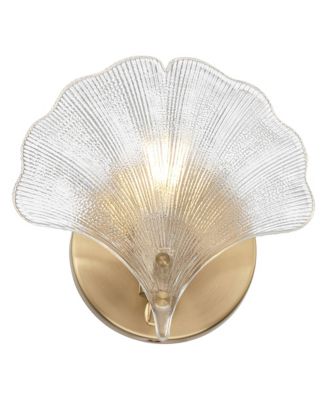 Deniz 7 3/4"H Satin Brass and Vintage Glass Ginkgo Leaf Wall Sconce