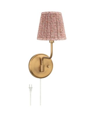 Ophelia 9 1/2"H Warm Brass Plug-In Wall Sconce Pink Floral Shade